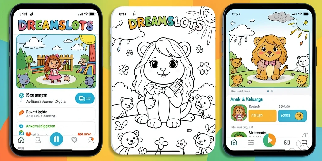 Tampilan antarmuka aplikasi Mewarnai Digital DREAMSLOTS yang menyenangkan dan interaktif.