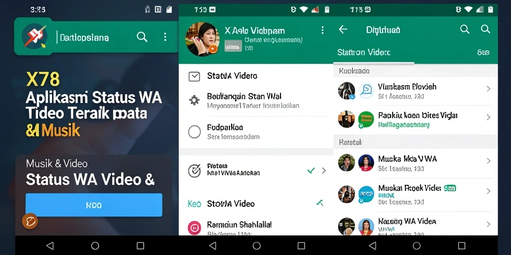 Antarmuka aplikasi X78 untuk Status WA Video yang menarik dan mudah digunakan.