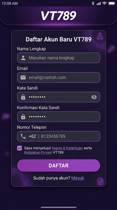 Tampilan halaman daftar vt789