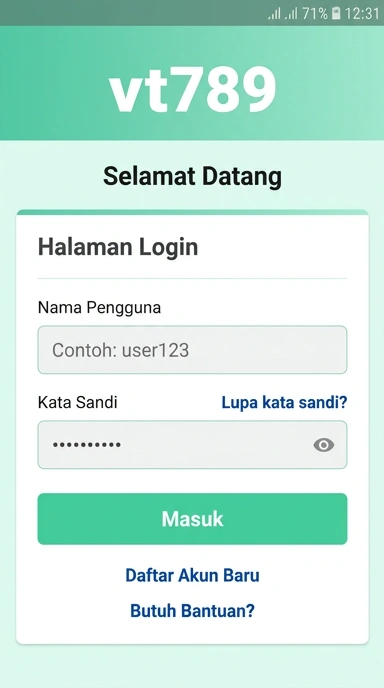 Tampilan halaman login vt789